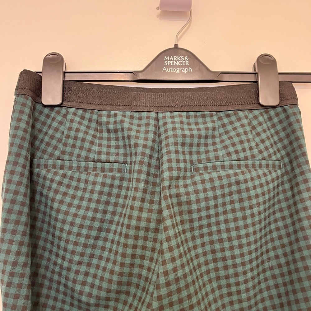 Black and green checkered skinny dress pants